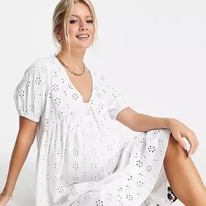 ASOS Maternity White Eyelet V-neck Midi Dress Size 10